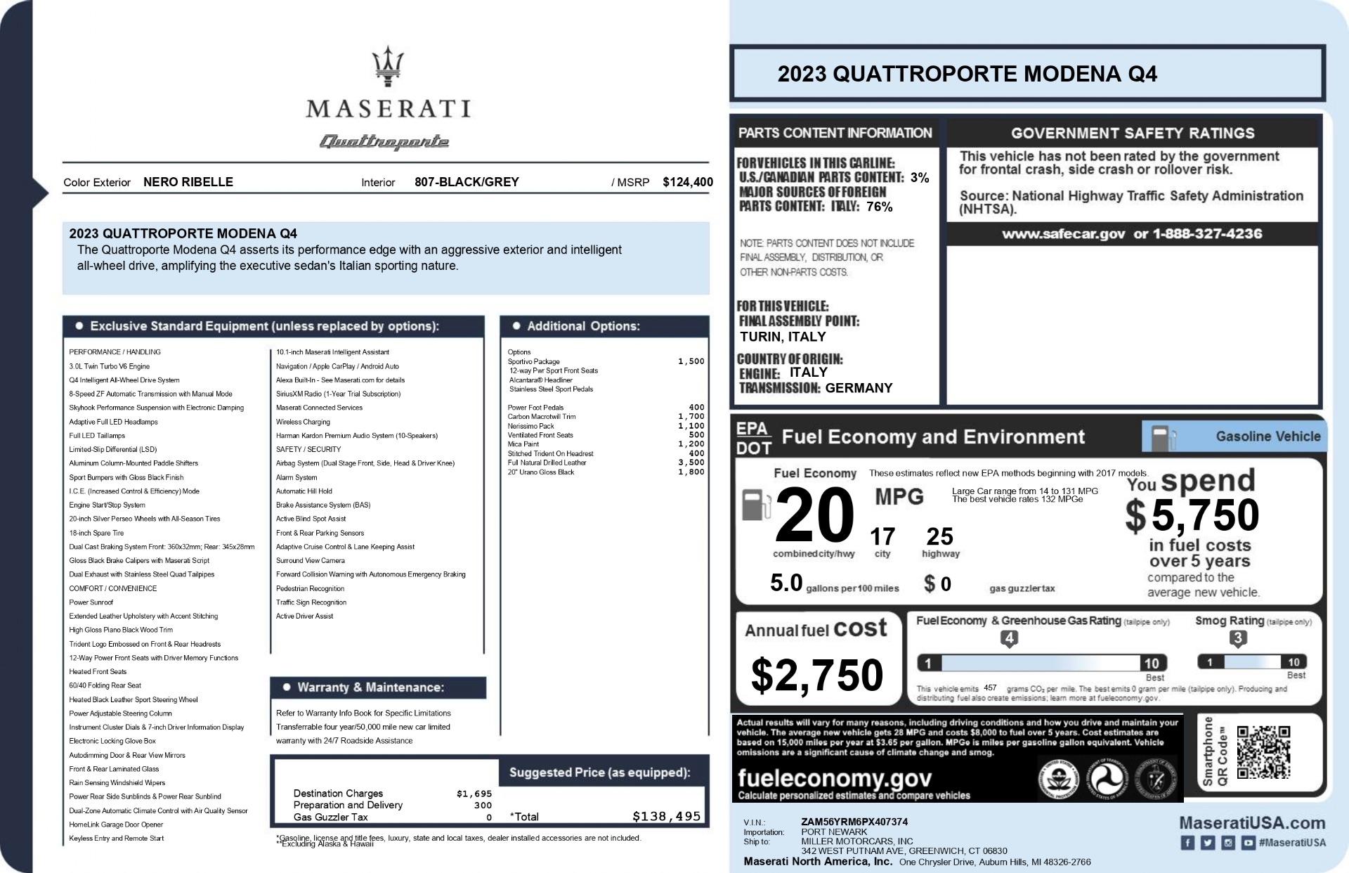 New 2023 Maserati Quattroporte Modena Q4 | St. Petersburg, FL