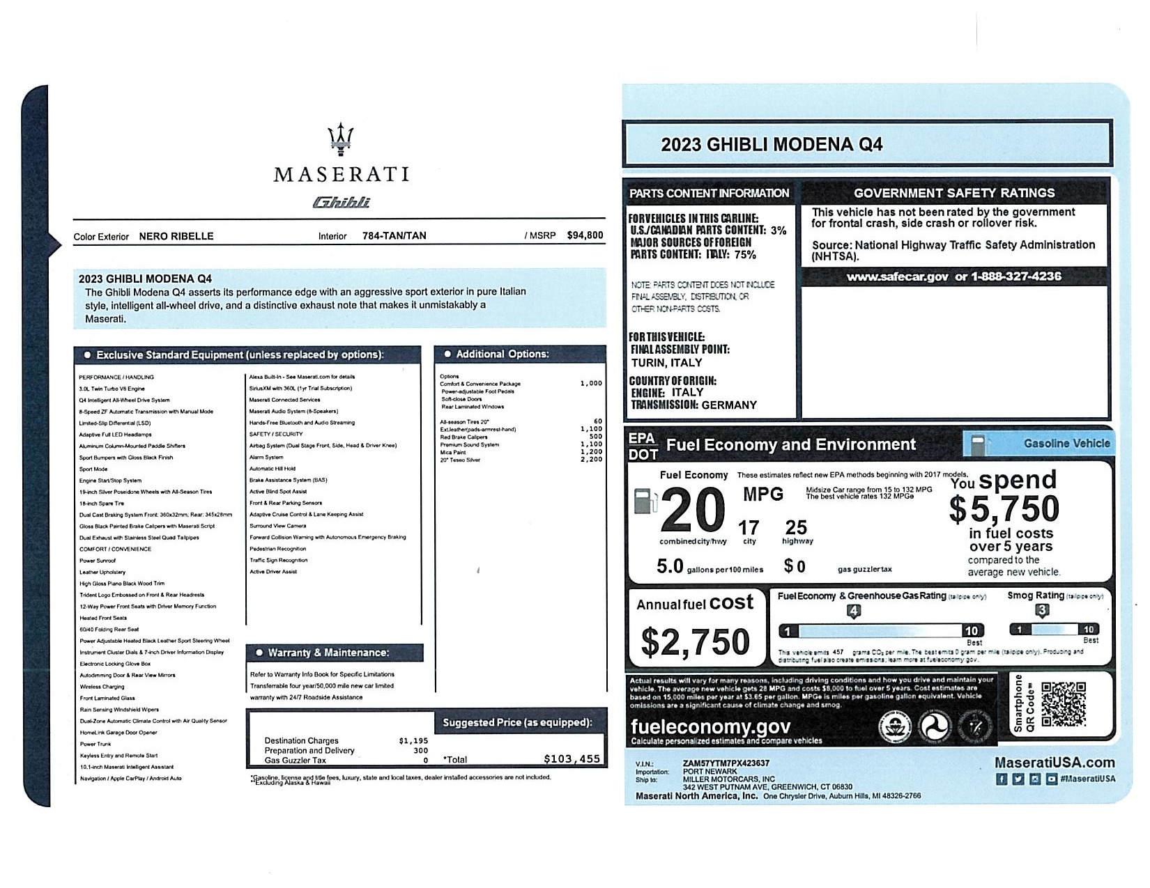 New 2023 Maserati Ghibli Modena Q4 | St. Petersburg, FL