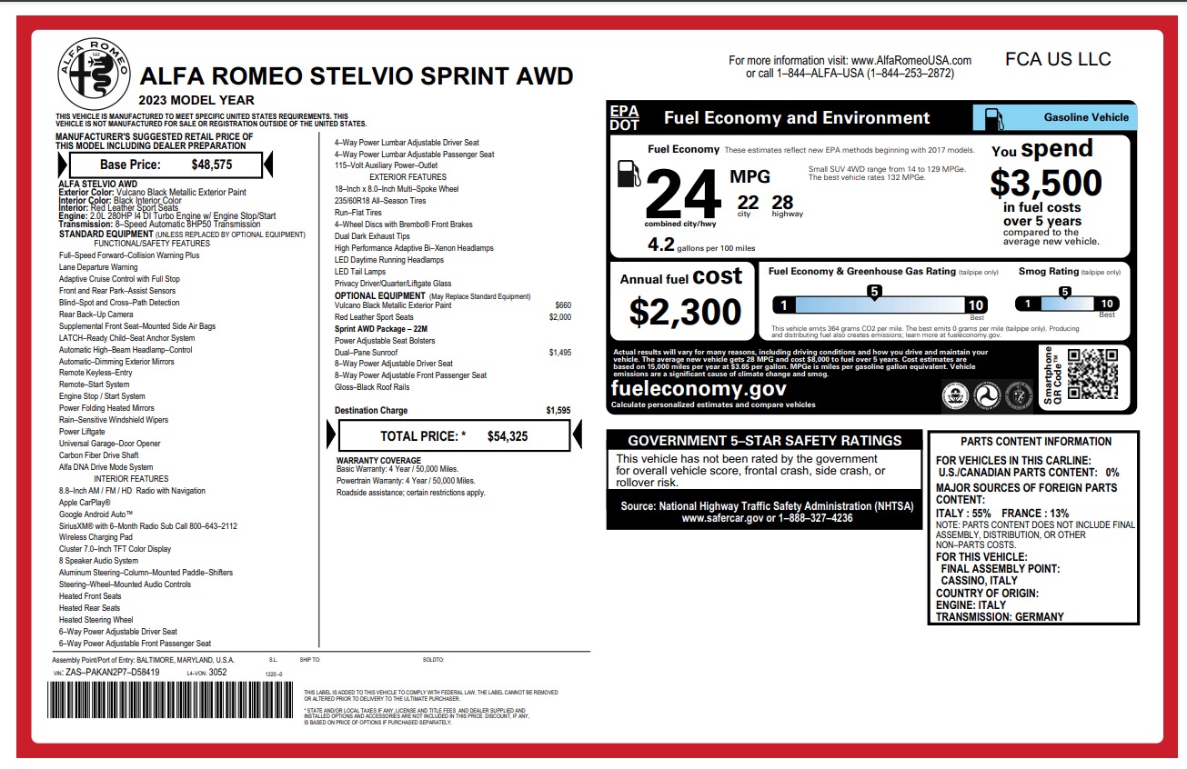 New 2023 Alfa Romeo Stelvio Sprint | St. Petersburg, FL