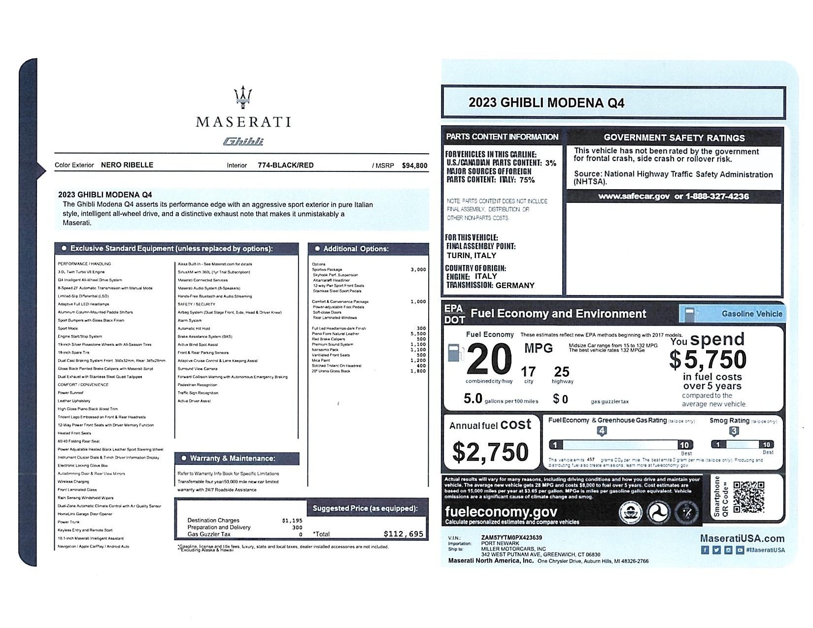 New 2023 Maserati Ghibli Modena Q4 | St. Petersburg, FL
