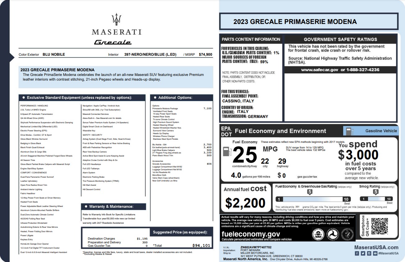 New 2023 Maserati Grecale PrimaSerie Modena | St. Petersburg, FL