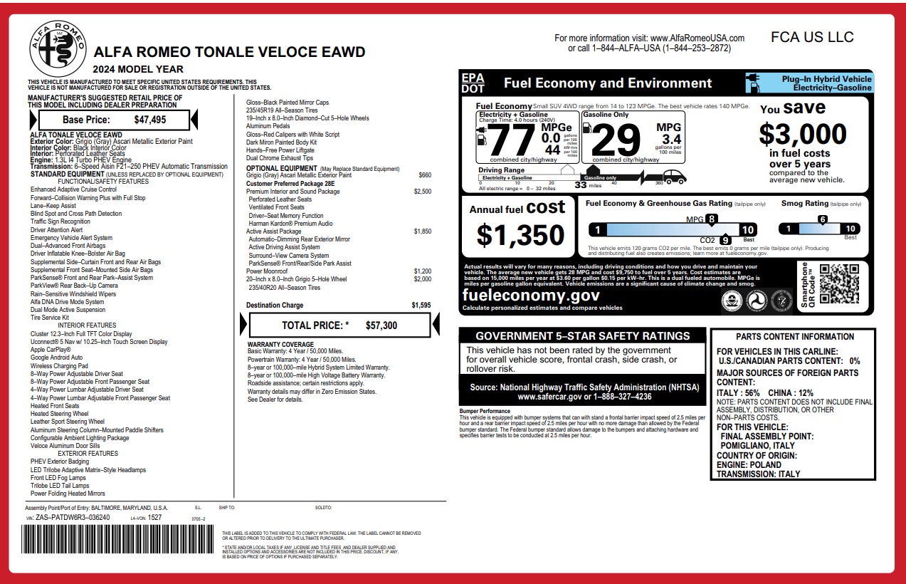 New 2024 Alfa Romeo Tonale Veloce | St. Petersburg, FL
