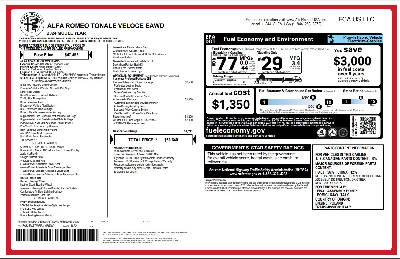 New 2024 Alfa Romeo Tonale Veloce | St. Petersburg, FL