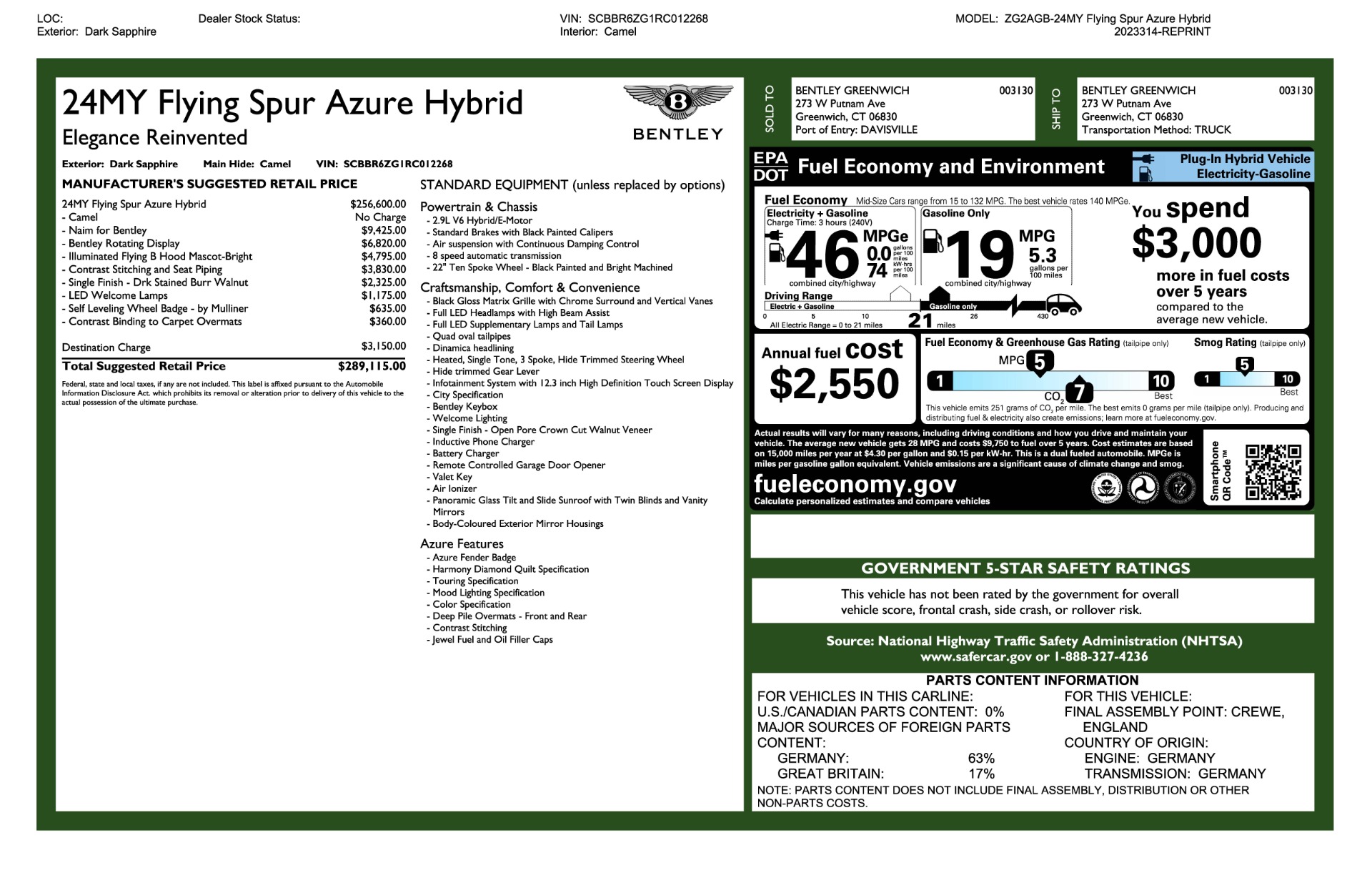 New 2024 Bentley Flying Spur Hybrid Azure | St. Petersburg, FL