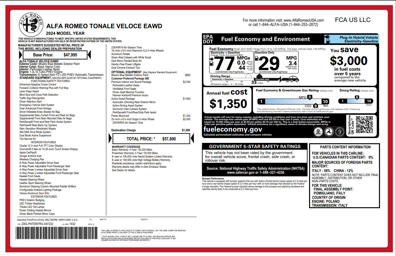 New 2024 Alfa Romeo Tonale Veloce | St. Petersburg, FL
