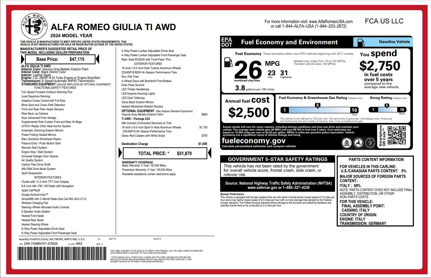 New 2024 Alfa Romeo Giulia Ti | St. Petersburg, FL