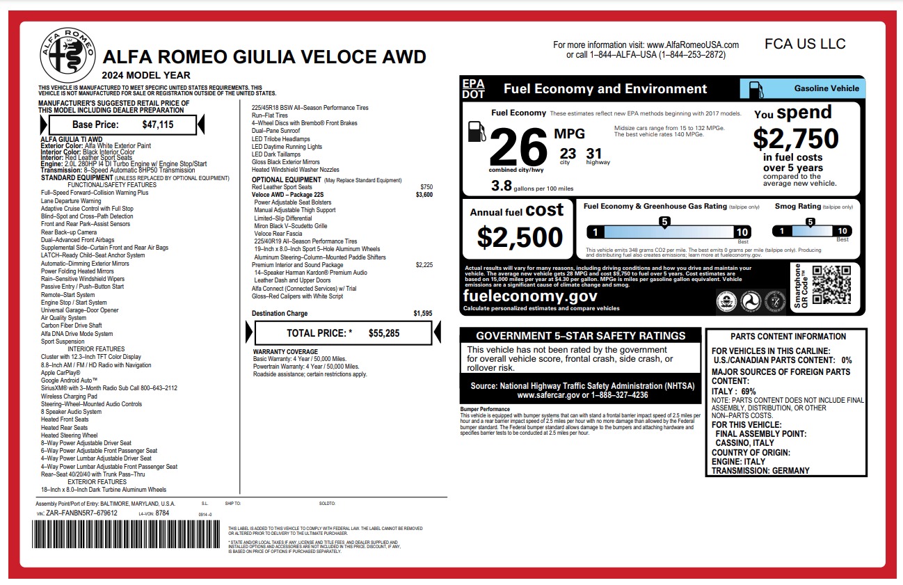 New 2024 Alfa Romeo Giulia Ti | St. Petersburg, FL