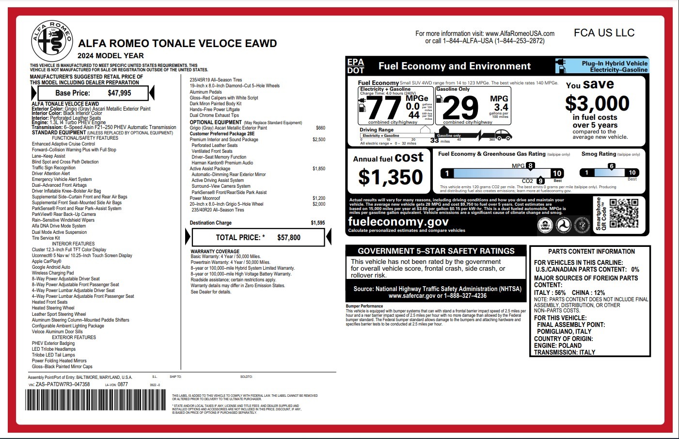 New 2024 Alfa Romeo Tonale Veloce | St. Petersburg, FL