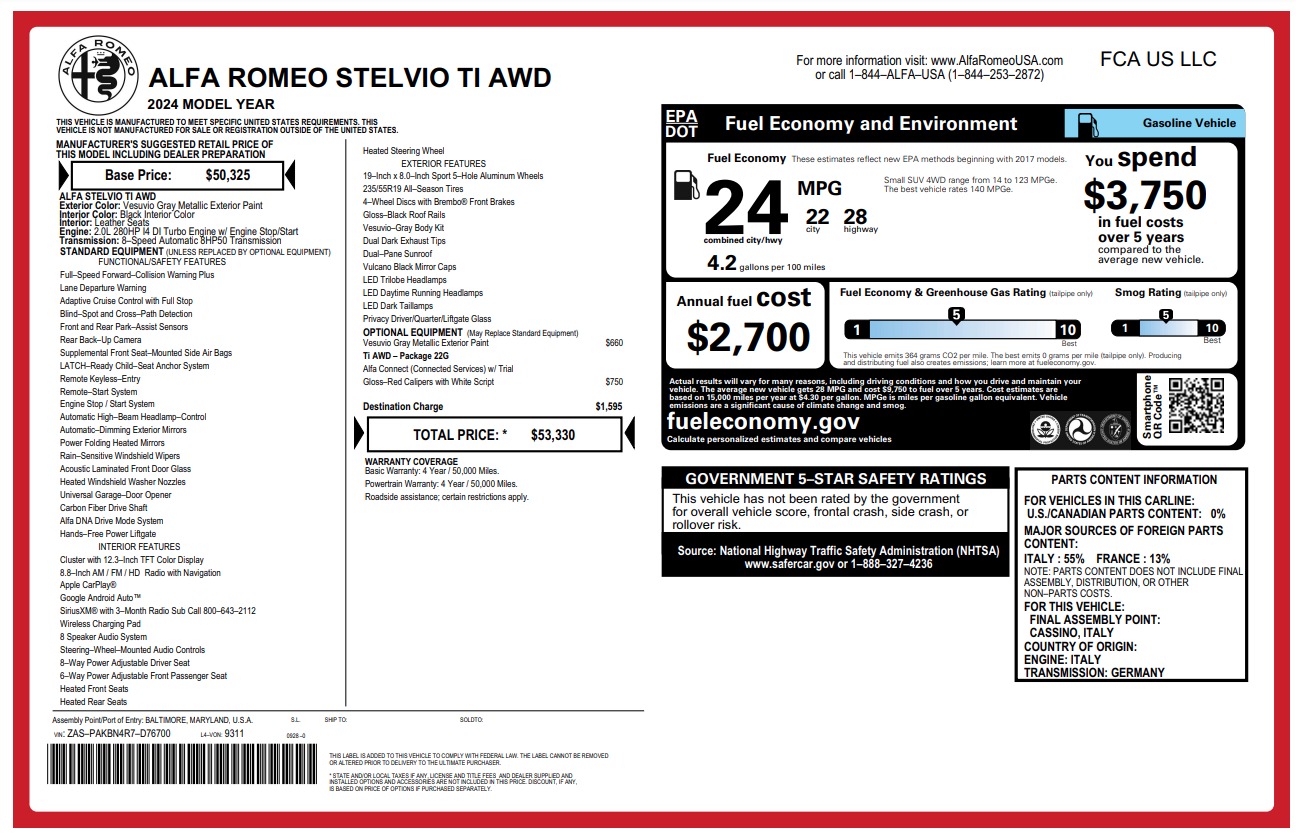 New 2024 Alfa Romeo Stelvio Ti | St. Petersburg, FL