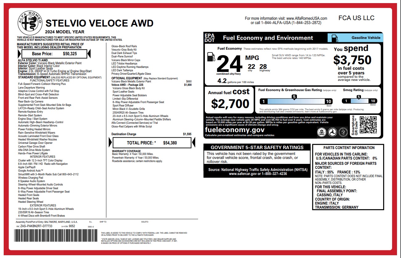 New 2024 Alfa Romeo Stelvio Veloce | St. Petersburg, FL