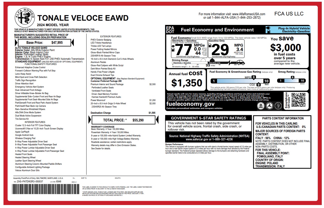 New 2024 Alfa Romeo Tonale Veloce | St. Petersburg, FL